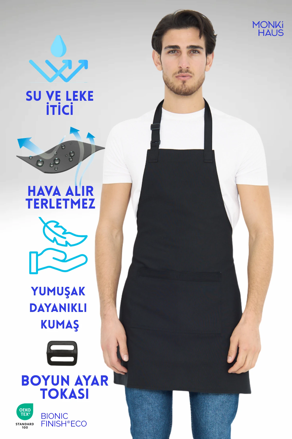 Su İtici Leke Tutmaz Kafe Barista Seramik Pasta Aşçı Garson Çiçekçi Restoran Cafe Apron Erkek Önlük - siyah