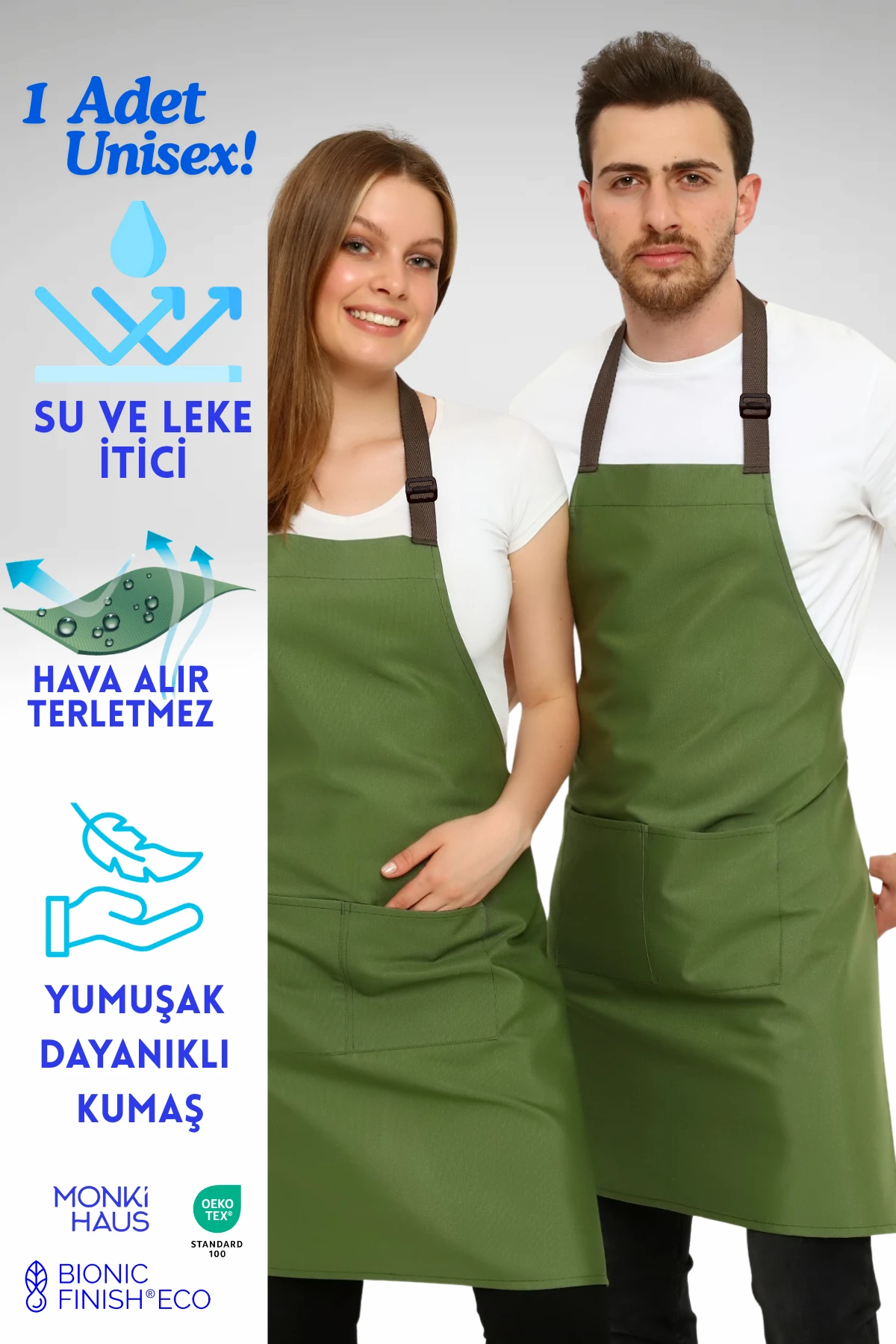 Cafe, Barista, Kuaför, Barmen, Çiçekçi, Mutfak Önlükleri, Leke Tutmaz, Bej - yeşil
