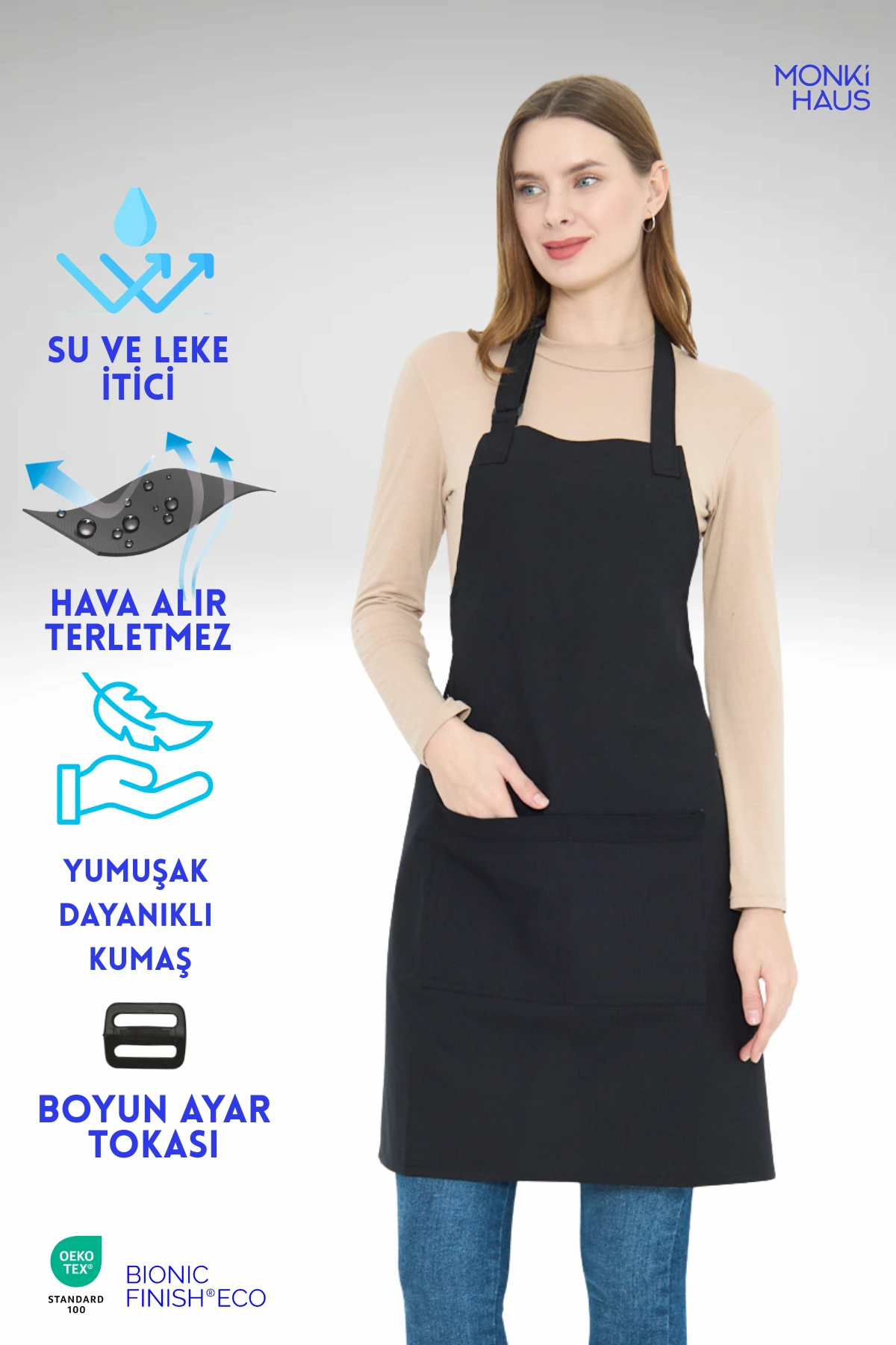 Su İtici Leke Tutmaz Kafe Barista Seramik Pasta Aşçı Garson Çiçekçi Restoran Cafe Apron Kadın Önlük - siyah