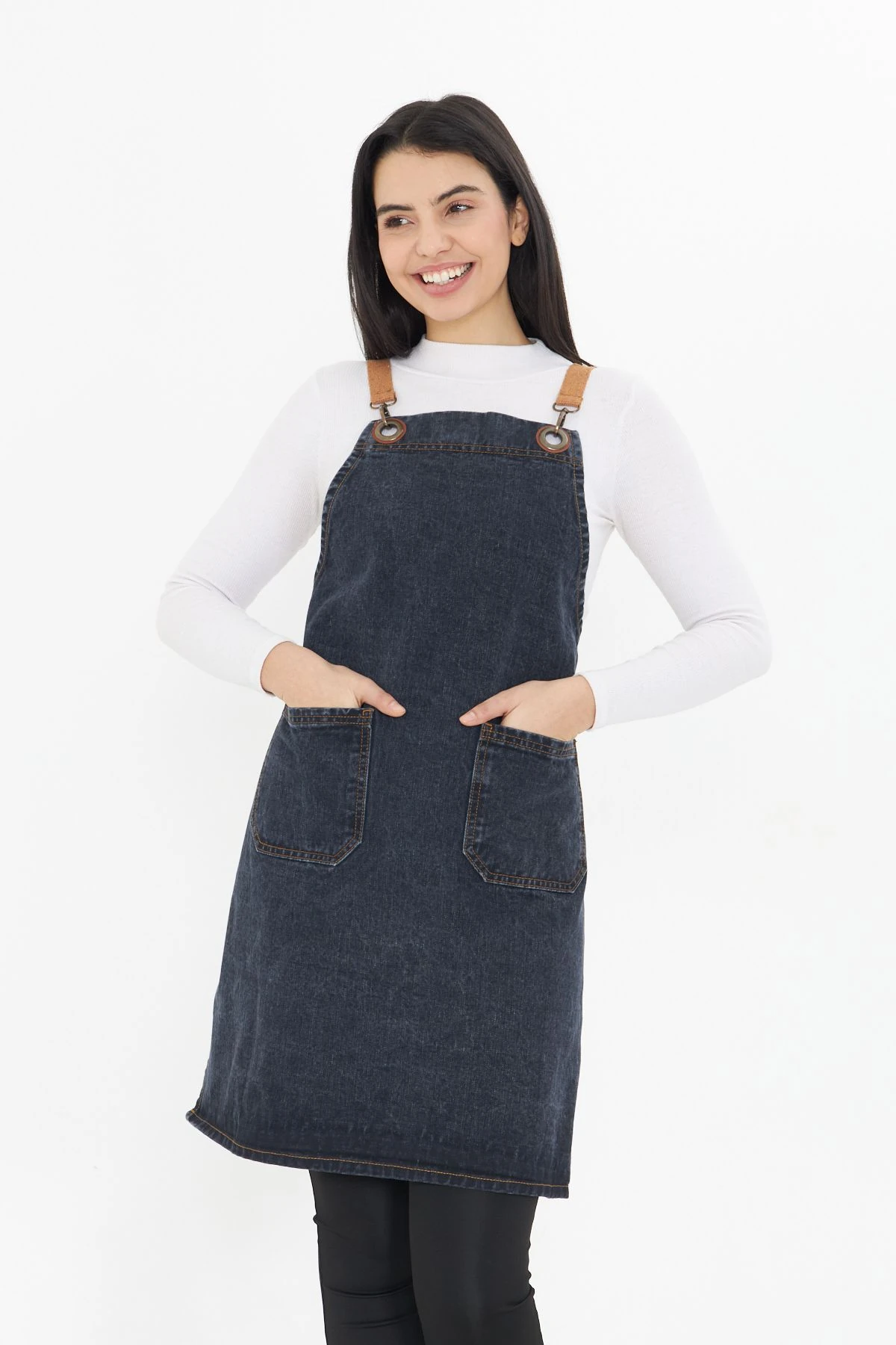 Kafe Barista Seramik Pasta Aşçı Garson Çiçekçi Restoran Cafe Denim Apron Unisex Kot Önlük - koyu lacivert