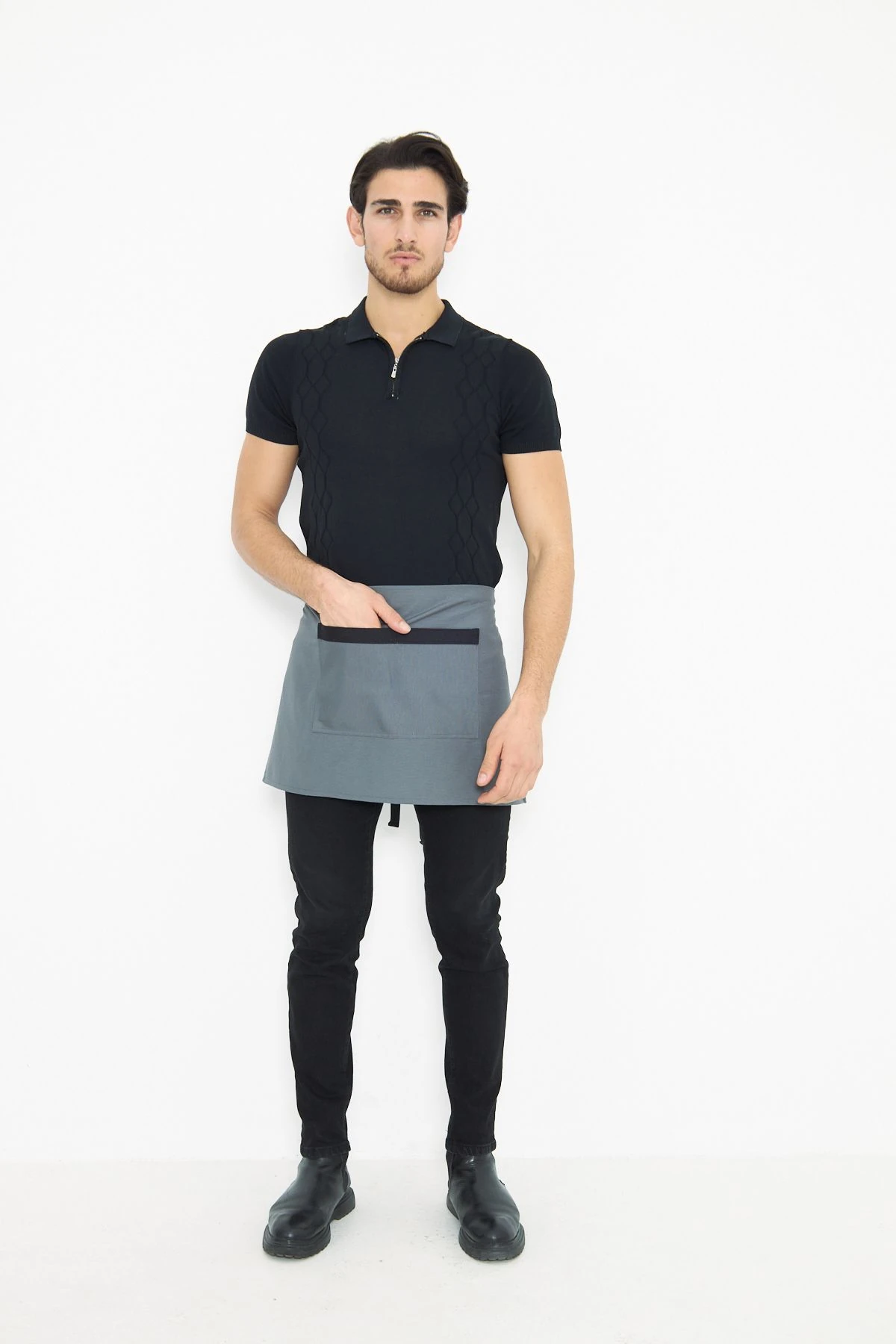 Su İtici Leke Tutmaz Kafe Barista Seramik Pasta Aşçı Garson Çiçekçi Restoran Cafe Apron Erkek Önlük - gri