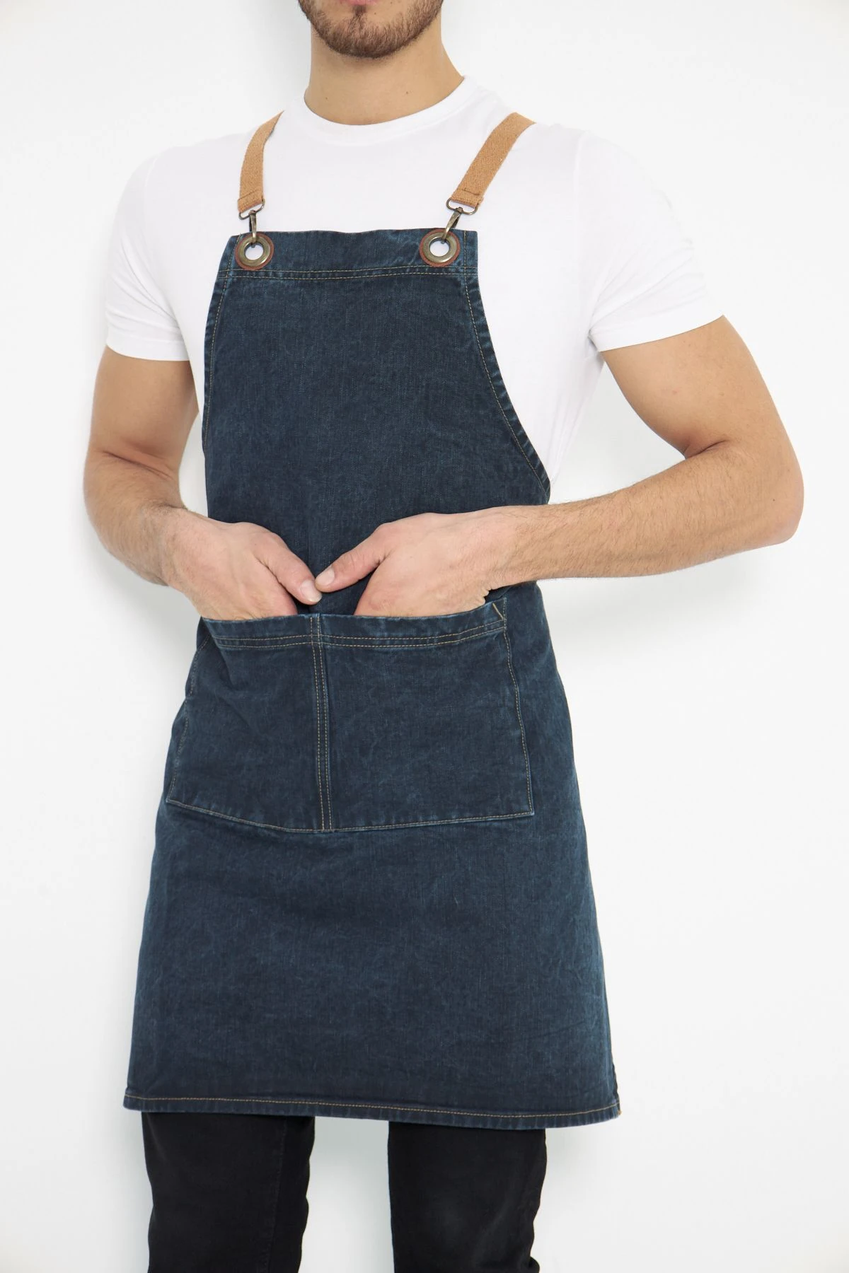 Kafe Barista Seramik Pasta Aşçı Garson Çiçekçi Restoran Cafe Denim Apron Unisex Kot Önlük - koyu gri
