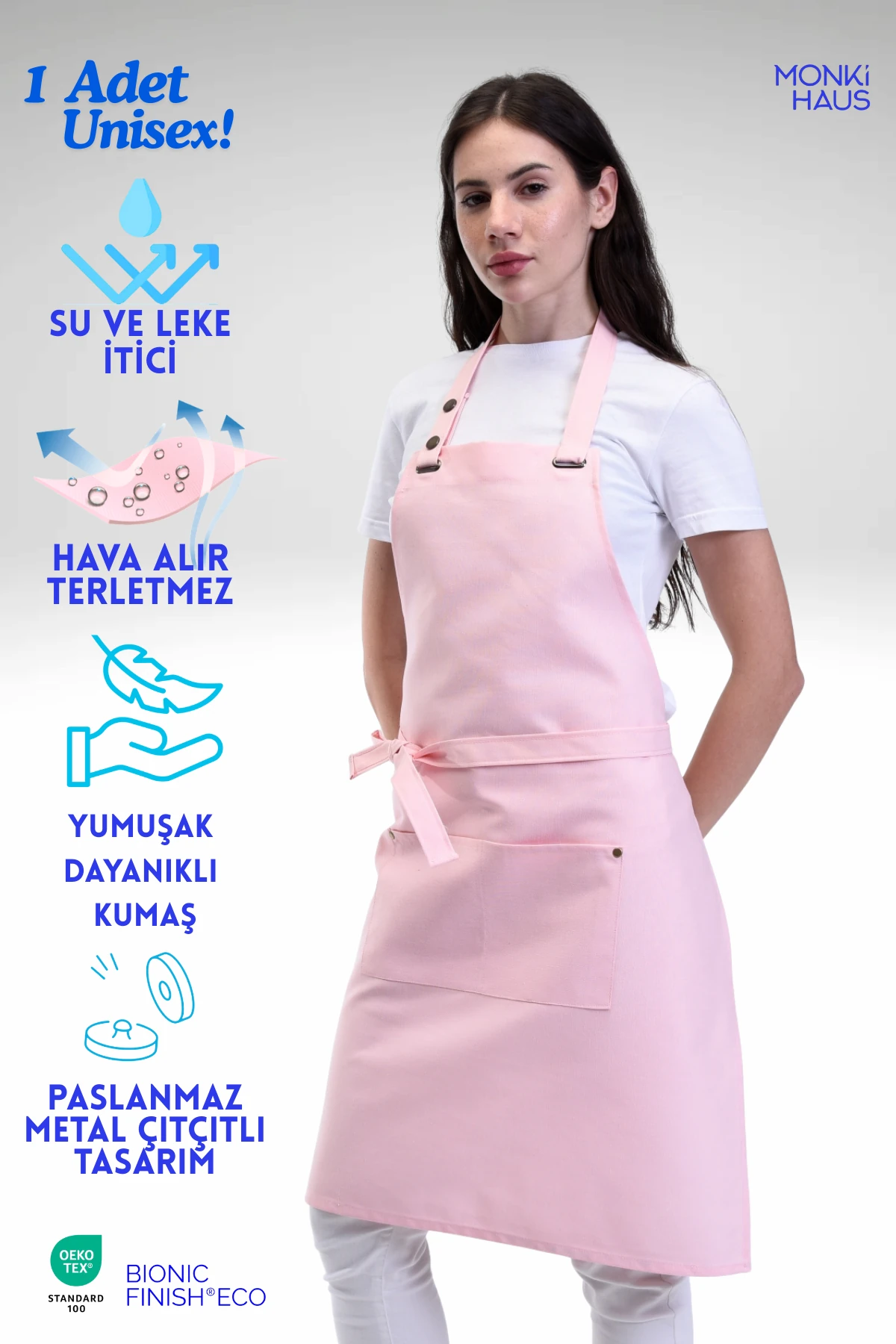 Su Itici Leke Tutmaz Kafe Barista Şef Aşçı Garson Çiçekçi Restoran Cafe Apron Mutfak Önlüğü 1 Adet - pembe