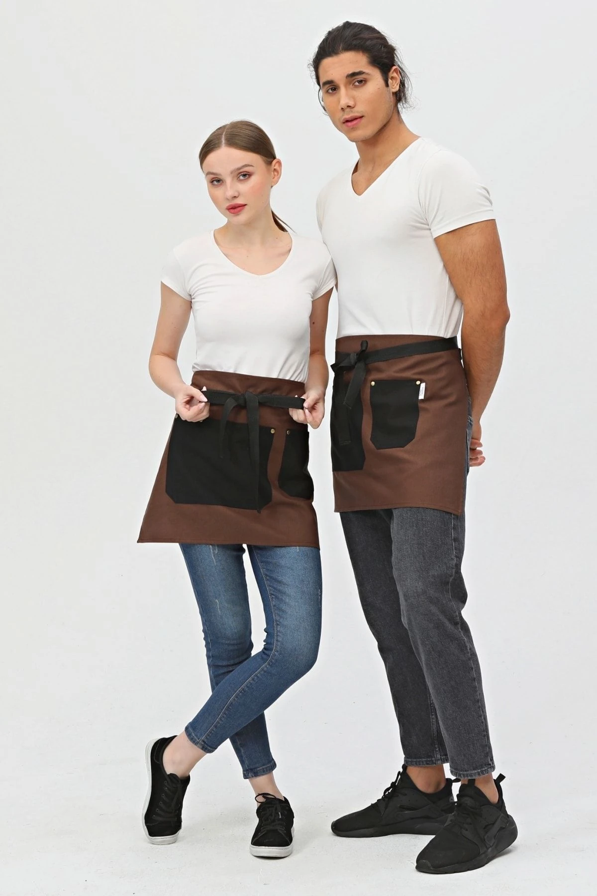 Cafe, Barista, Kuaför, Barmen, Çiçekçi, Mutfak Önlük, Leke Tutmaz, Gri Antrasit Yarım Kısa Önlük - kahve-siyah