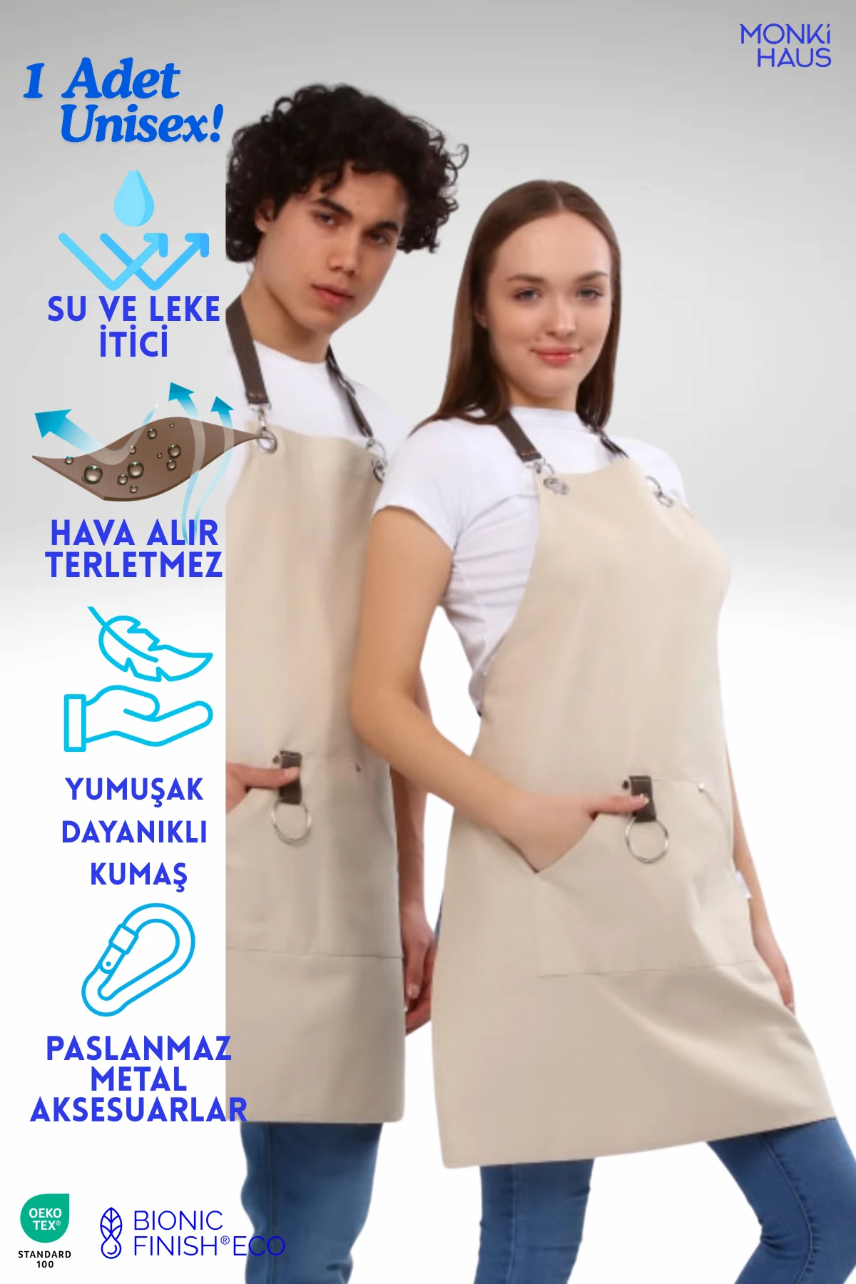 Cafe Barista Kuaför Barmen Çiçekçi Mutfak Önlükleri Leke Tutmaz Bordo - bej