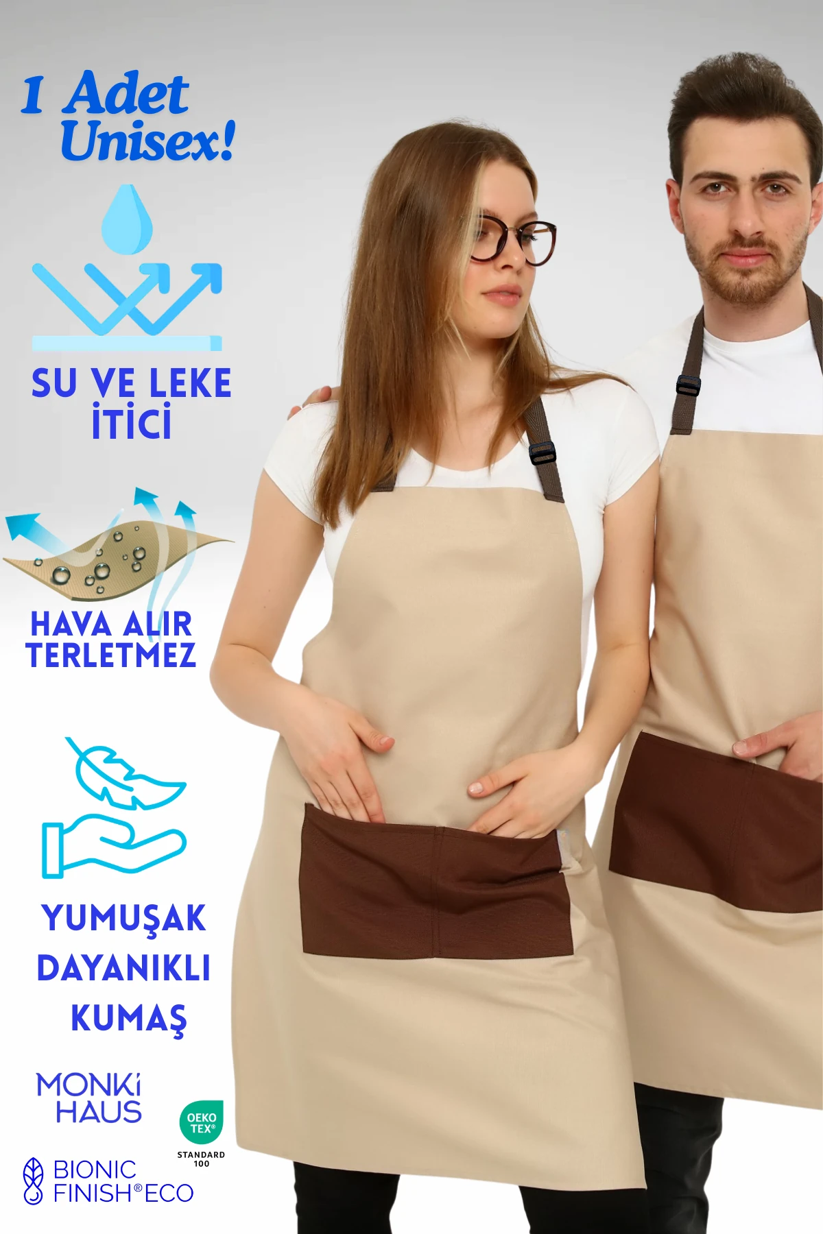 Cafe, Barista, Kuaför, Barmen, Çiçekçi, Mutfak Önlükleri, Leke Tutmaz, Bej - bej kahve cep