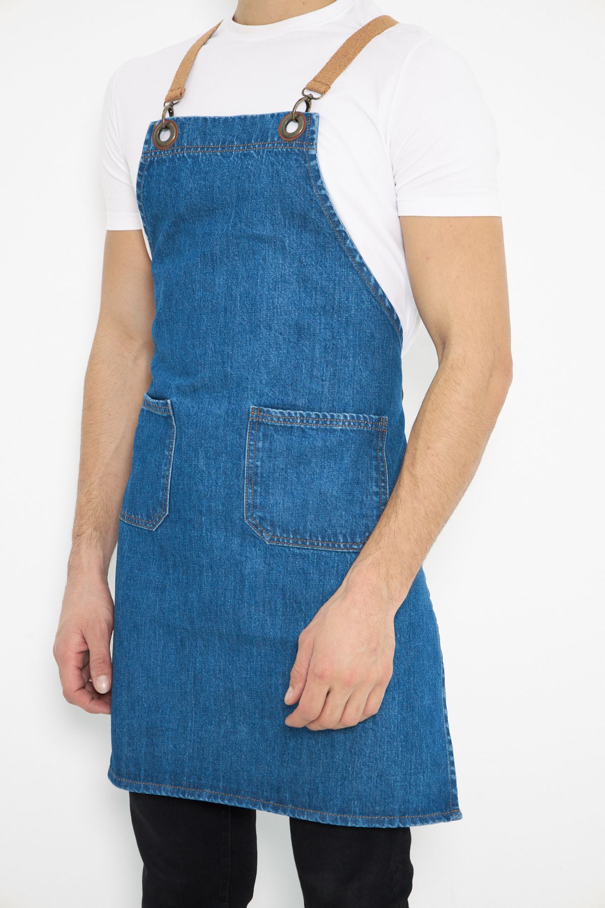 Kafe Barista Seramik Pasta Aşçı Garson Çiçekçi Restoran Cafe Denim Apron Unisex Kot Önlük - açık mavi