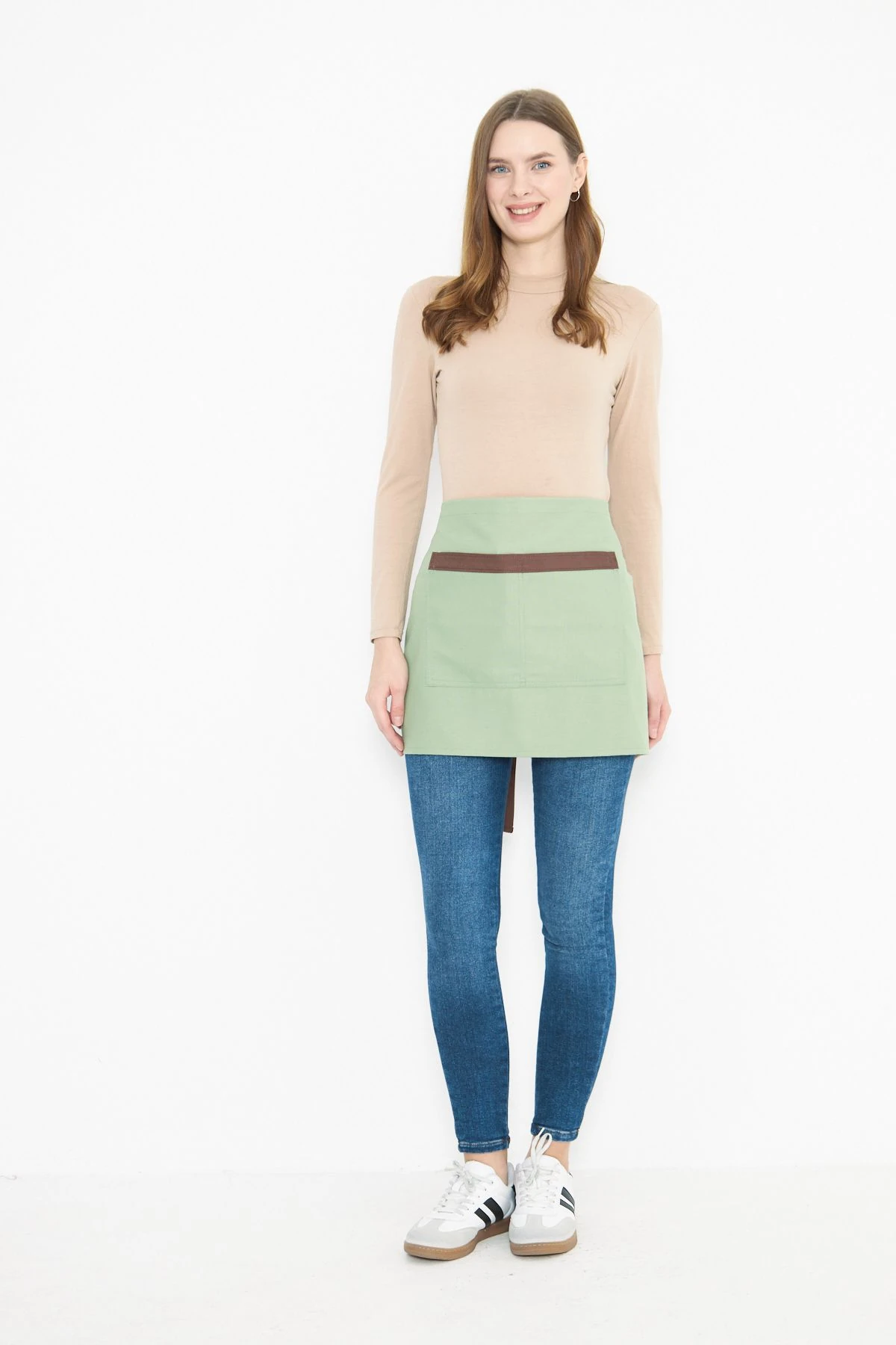 Su İtici Leke Tutmaz Kafe Barista Seramik Pasta Aşçı Garson Çiçekçi Restoran Cafe Apron Kadın Önlük - mint yeşil