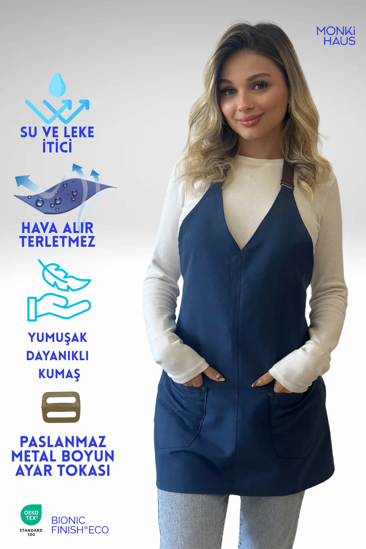 Su İtici Leke Tutmaz Kafe Barista Seramik Pasta Aşçı Garson Çiçekçi Restoran Cafe Apron Kadın Önlük - lacivert