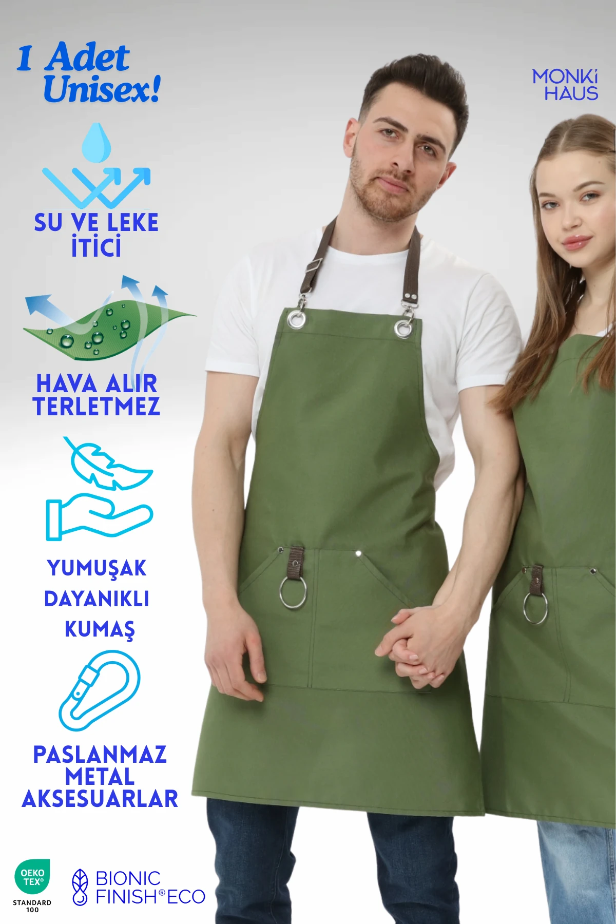 Cafe  Barista Kuaför Barmen Çiçekçi Mutfak Önlükleri Leke Tutmaz - yeşil