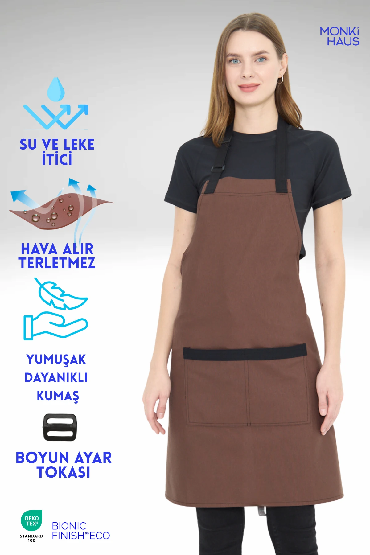 Su İtici Leke Tutmaz Kafe Barista Seramik Pasta Aşçı Garson Çiçekçi Restoran Cafe Apron Kadın Önlük - kahverengi