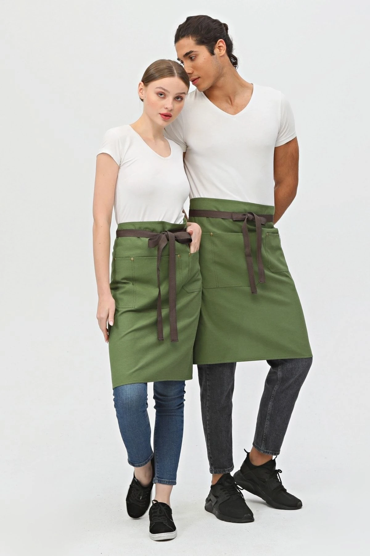 Garson, Barista, Kafe, Barmen, Çiçekçi, Mutfak Önlükleri, Leke Tutmaz, Bay, Bayan, Uzun Yarım Önlük - yeşil