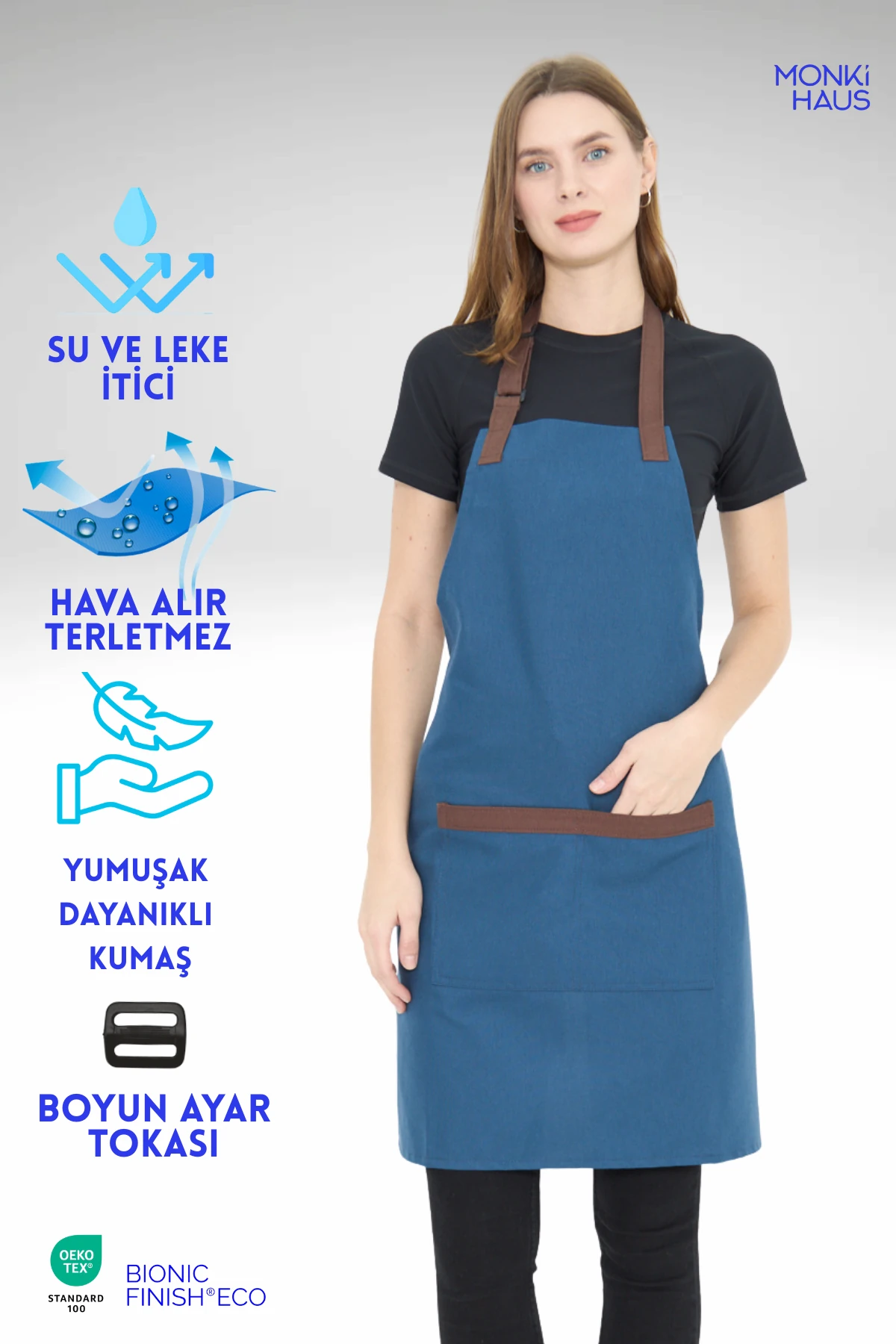 Su İtici Leke Tutmaz Kafe Barista Seramik Pasta Aşçı Garson Çiçekçi Restoran Cafe Apron Kadın Önlük - lacivert