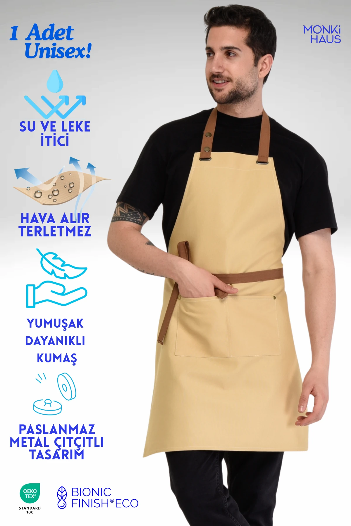 Su Itici Leke Tutmaz Kafe Barista Şef Aşçı Garson Çiçekçi Restoran Cafe Apron Mutfak Önlüğü 1 Adet - sütlü kahve