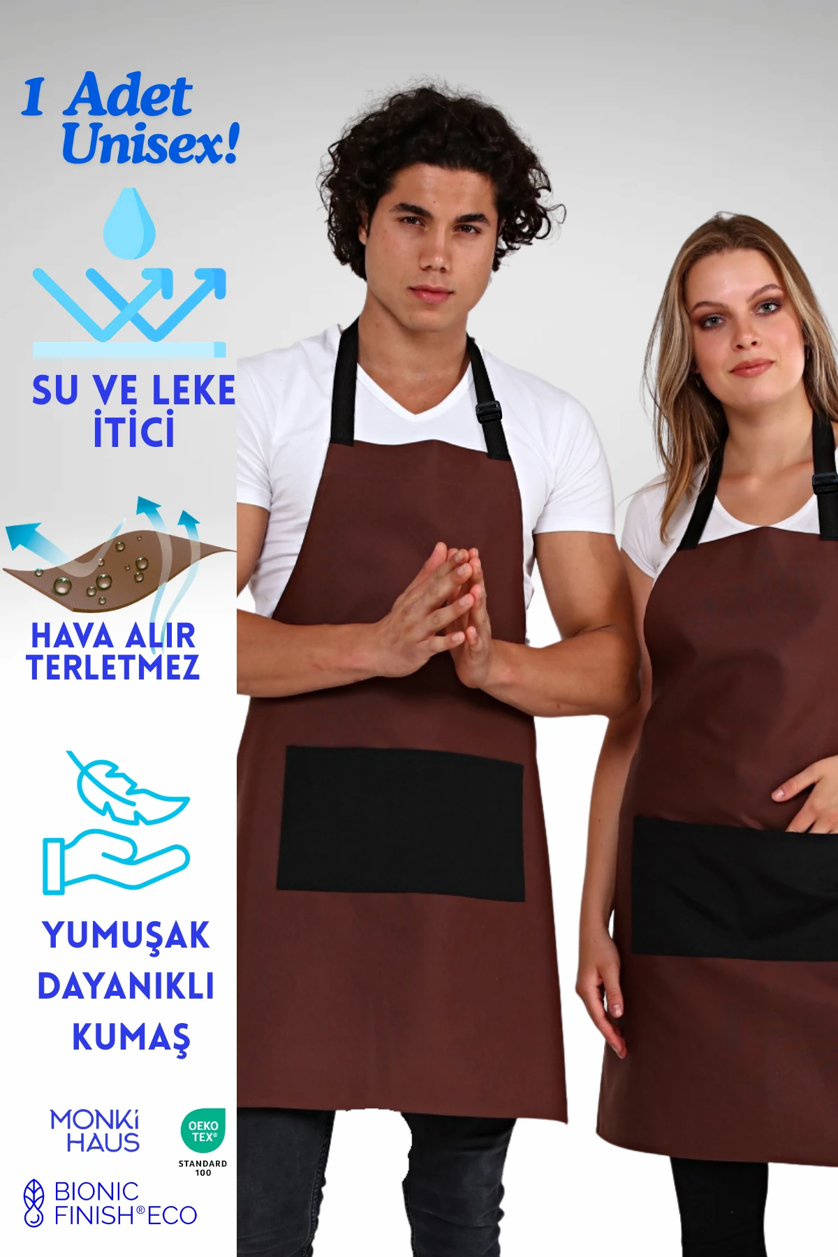 Cafe, Barista, Kuaför, Barmen, Çiçekçi, Mutfak Önlükleri, Leke Tutmaz, Bej - kahve/siyah cep