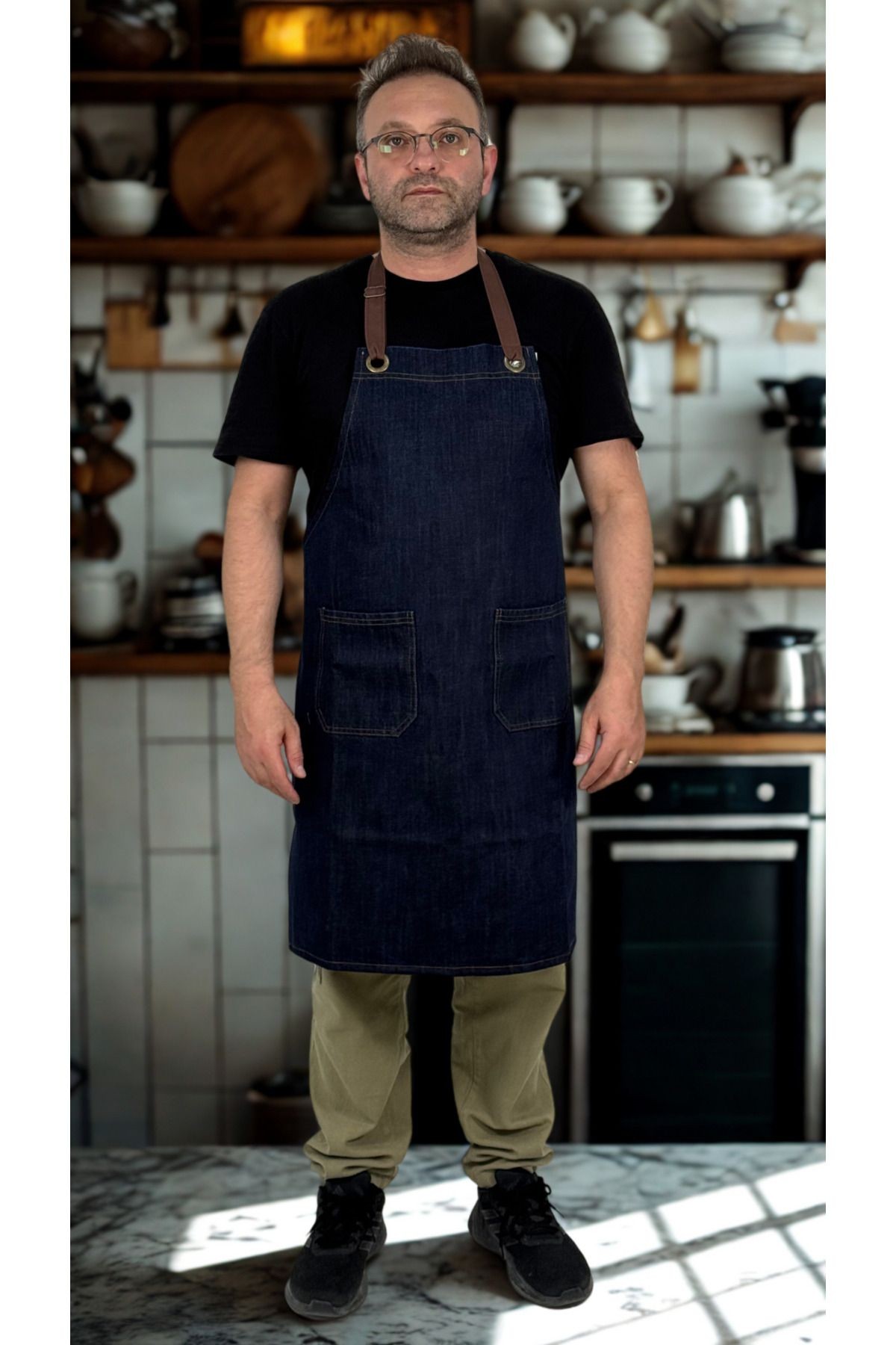 Kot Denim Önlük Mutfak Kafe Barista Çiçekçi Çikolatacı Kuaför Atölye Boyama Unisex