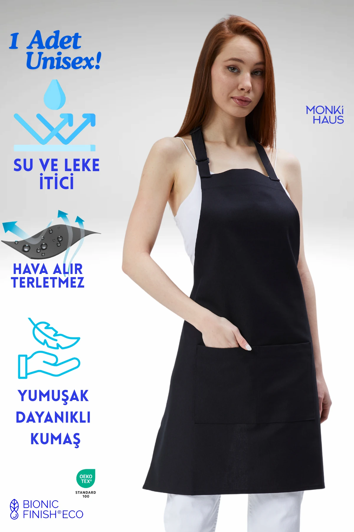 Cafe, Barista, Kuaför, Barmen, Çiçekçi, Mutfak Önlükleri, Leke Tutmaz, Bej - koyu siyah