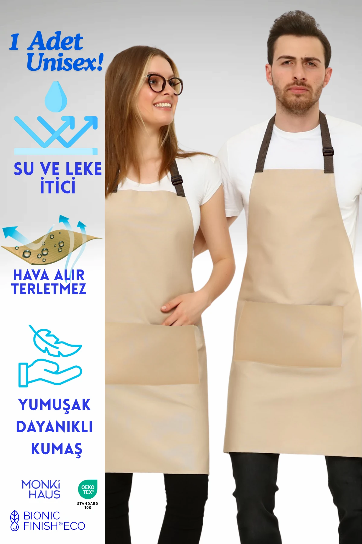 Cafe, Barista, Kuaför, Barmen, Çiçekçi, Mutfak Önlükleri, Leke Tutmaz, Bej - bej