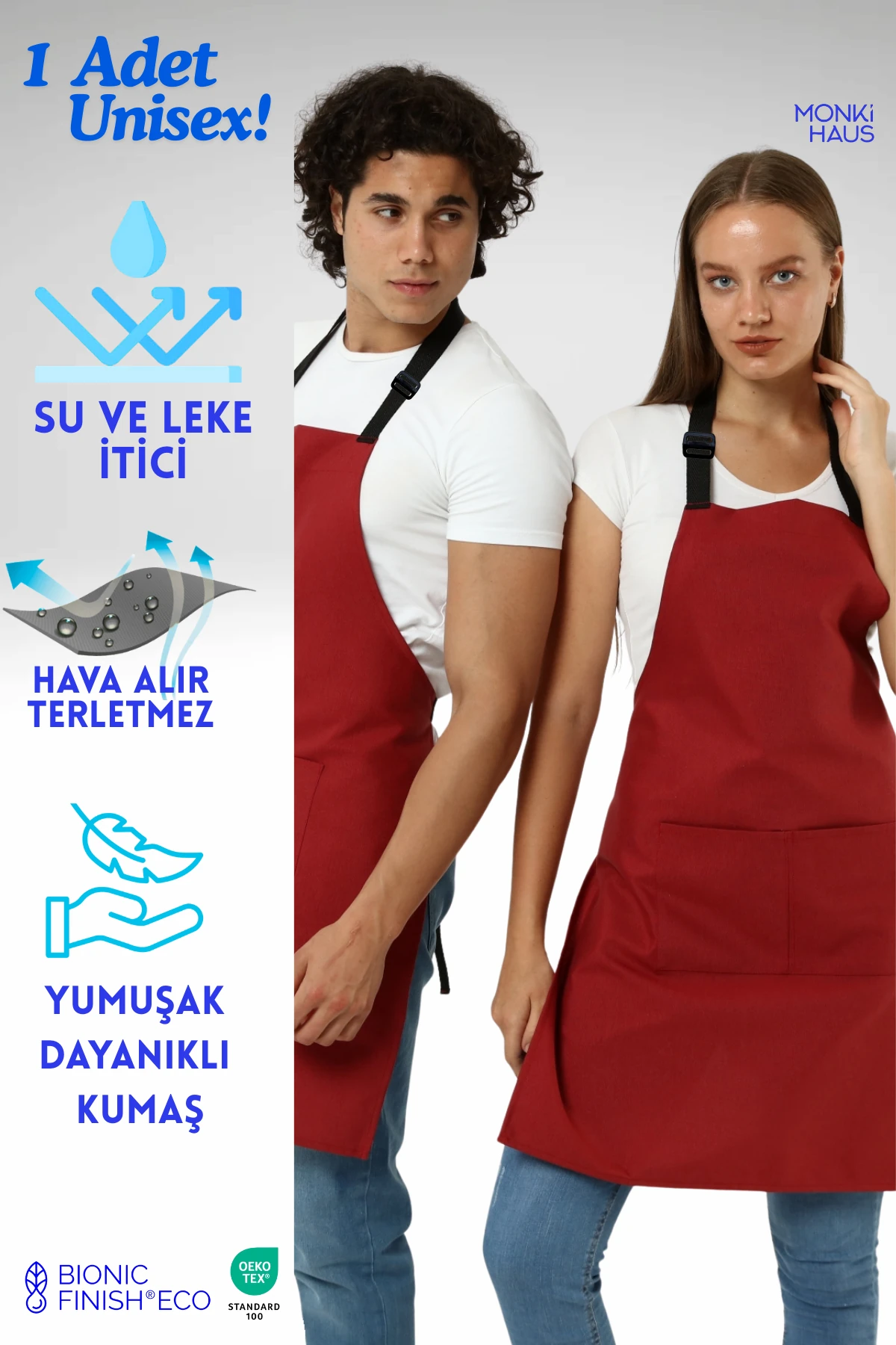 Cafe, Barista, Kuaför, Barmen, Çiçekçi, Mutfak Önlükleri, Leke Tutmaz, Bej - bordo