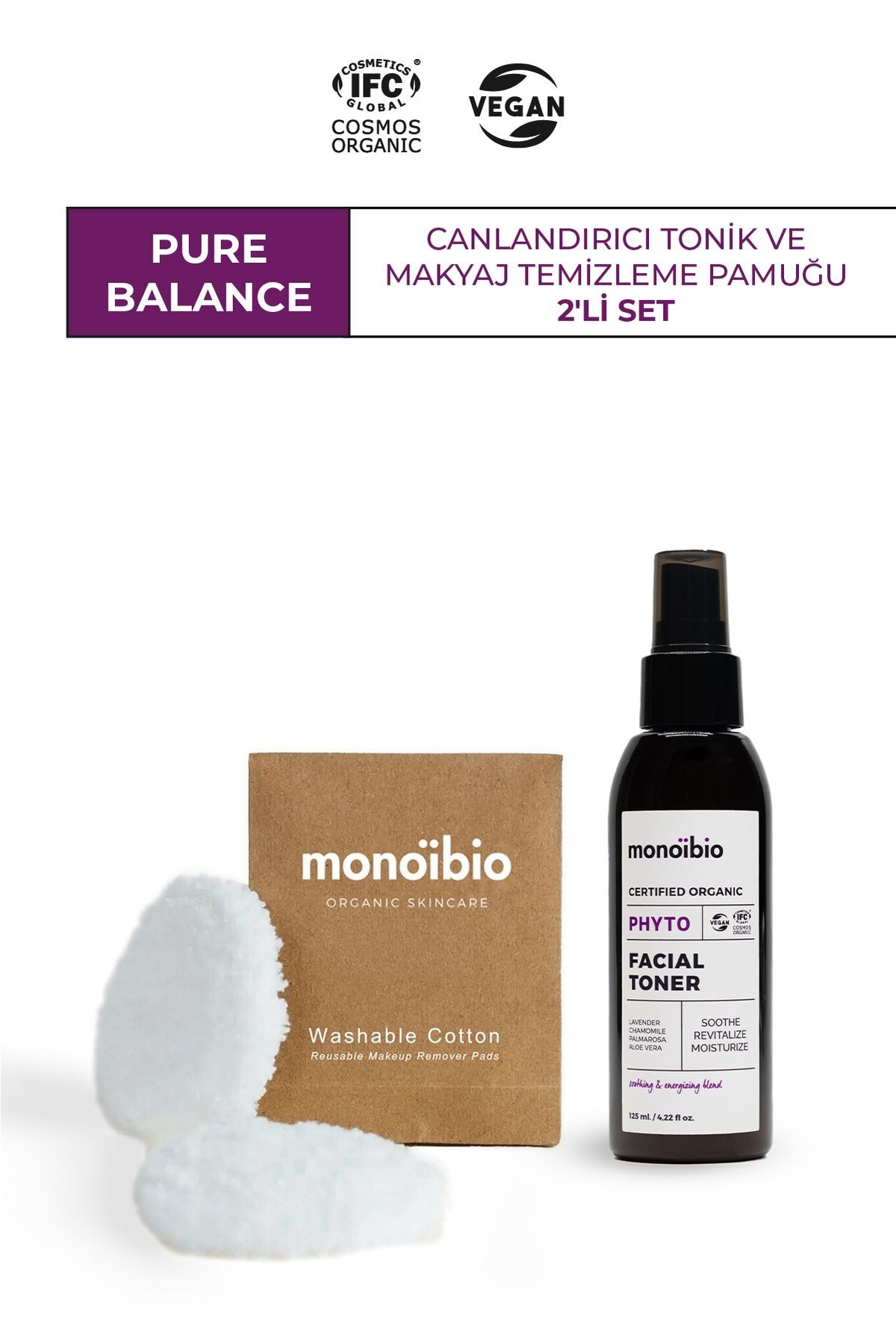 Pure Balance Makyaj Temizleme Seti - Canlandırıcı Tonik Ve Makyaj Temizleme Pamuğu 2'li Set