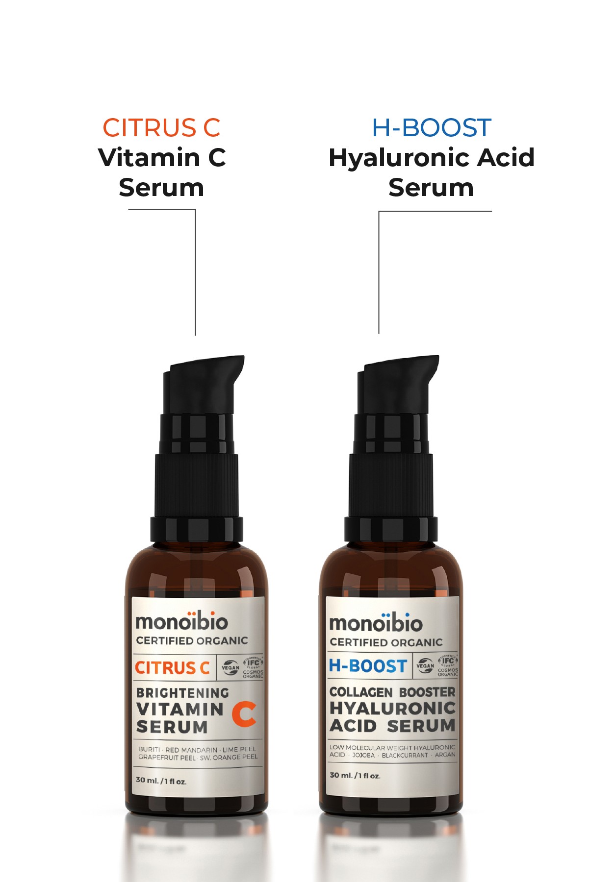 Organik Sertifikalı Hyalüronik Asit - Vitamin C Serum Seti - Vegan Gece Gündüz Serumu