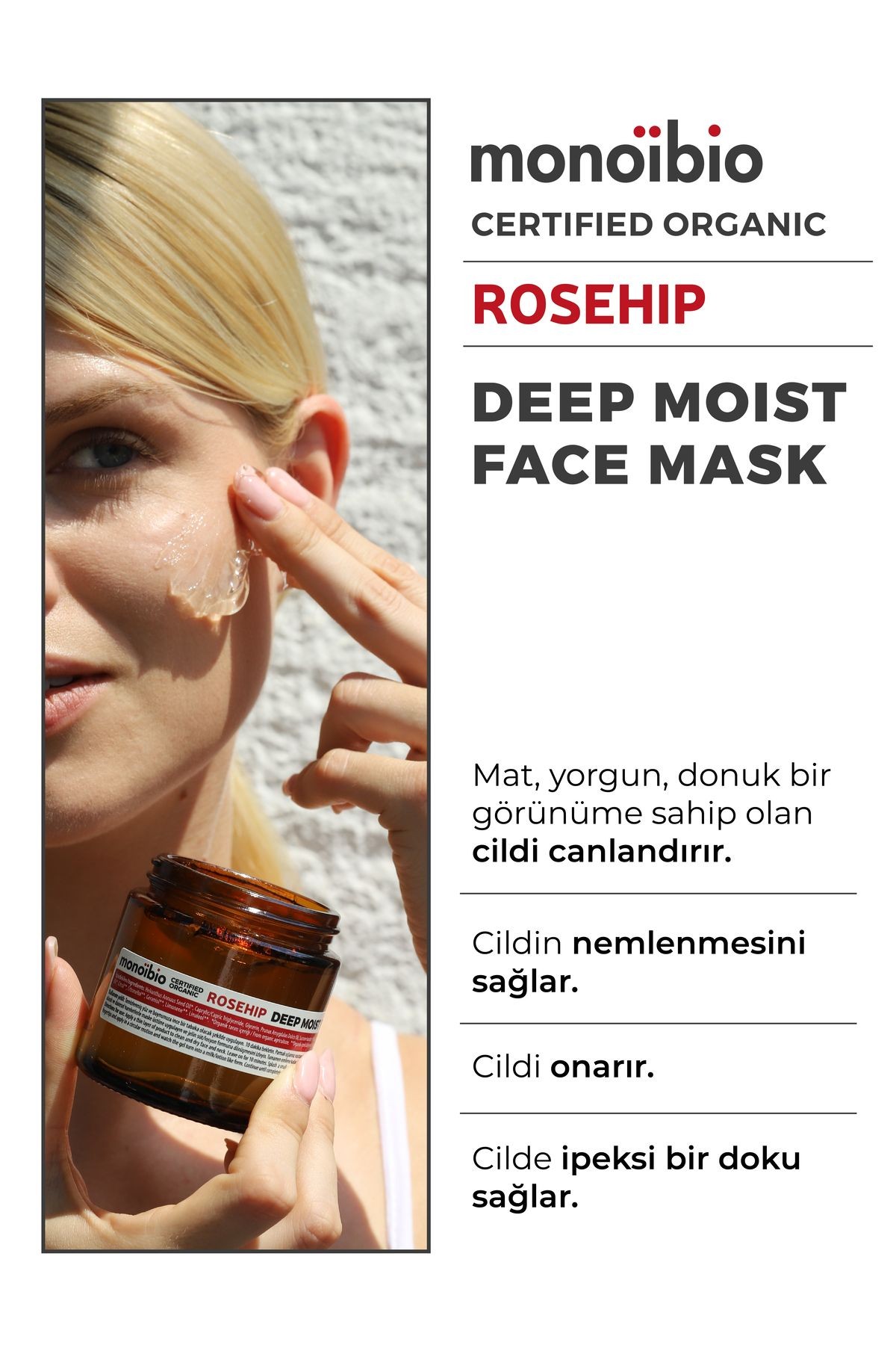 Rosehip Organik Yüz Bakım Maskesi - Derinlemesine Nemlendirme ve Onarım - Monoibio