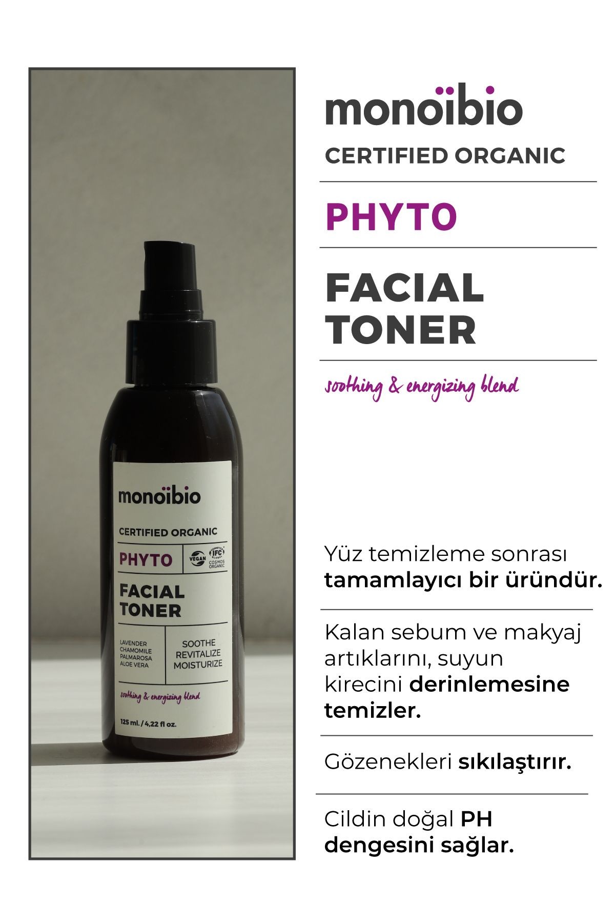 Phyto Organik Yüz Bakım Toniği - Gözenek Sıkılaştırıcı ve Cilt Dengeleyici - Monoibio