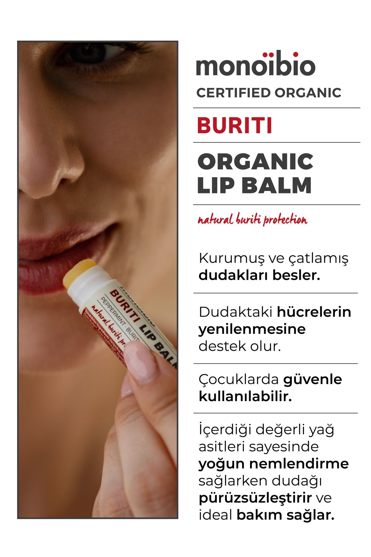 Organik Dudak Balmı - Nemlendirici ve Çatlamış Dudaklar İçin Onarıcı Bakım - Lip Balm -  Monoibio