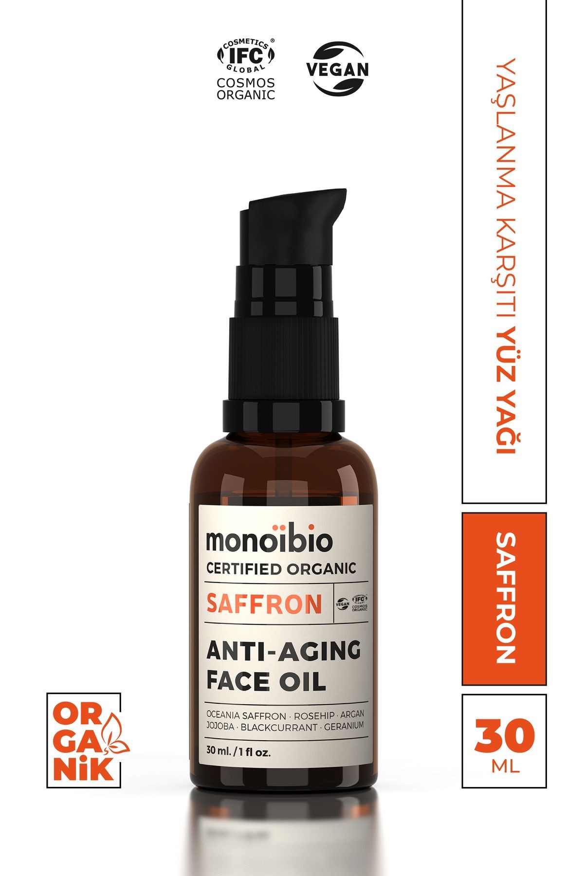 Saffron Organik Anti-Aging Yüz Bakım Yağı - Yaşlanma Karşıtı - Kolajen Güçlendirici - Monoibio