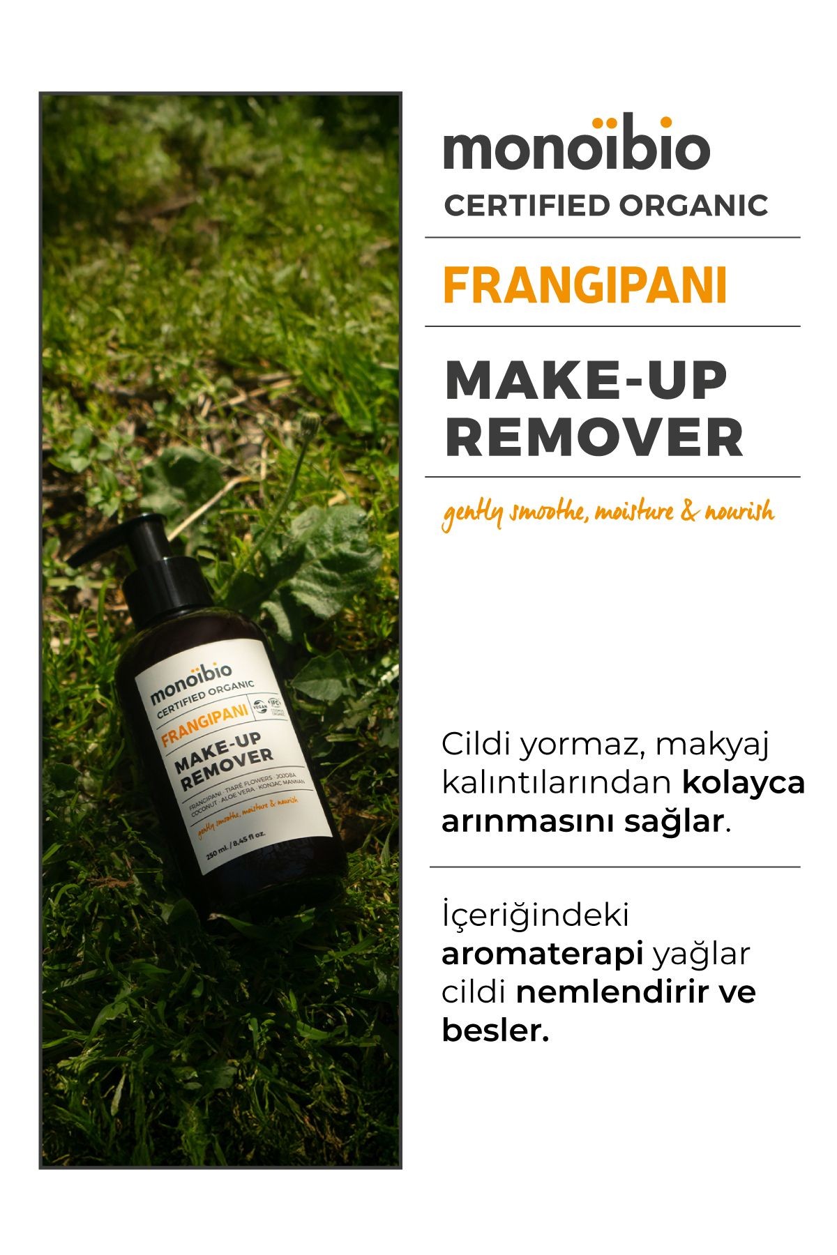 Frangipani Organik Makyaj Temizleme Sütü - Yüz ve Göz İçin Nazik Temizlik - Monoibio