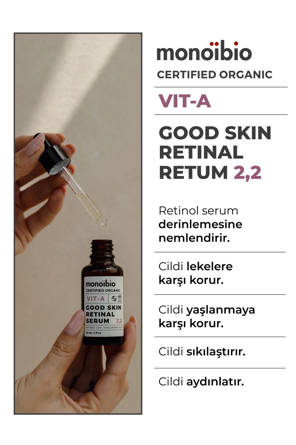 Good Skin Organik Retinol Serum - Hyalüronik Asit Serum - Vitamini A Aydınlatıcı Retinal Serum 30 ml