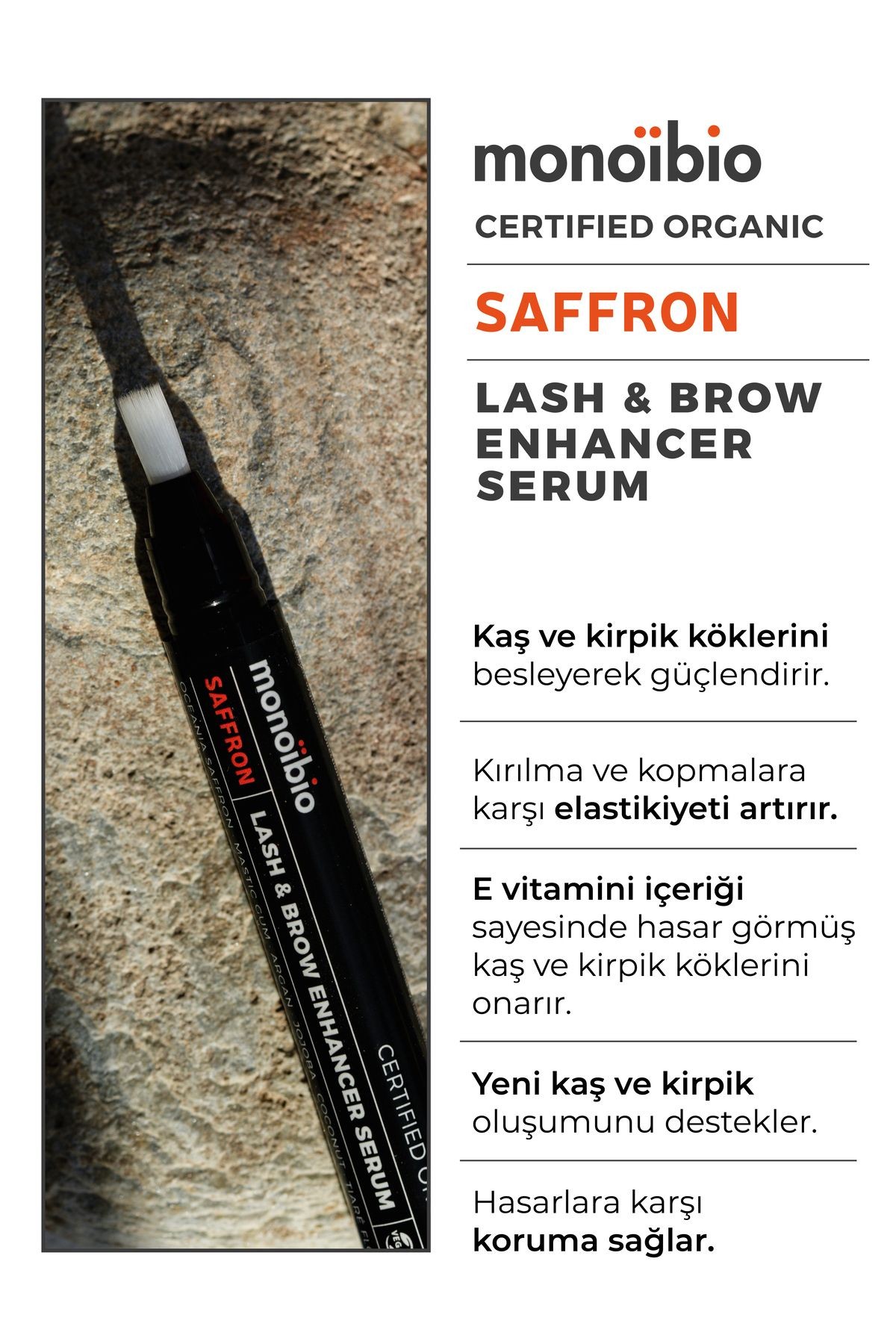Saffron Organik Kaş ve Kirpik Güçlendirici Serum - Doğal Bakım ve Besleyici - Monoibio