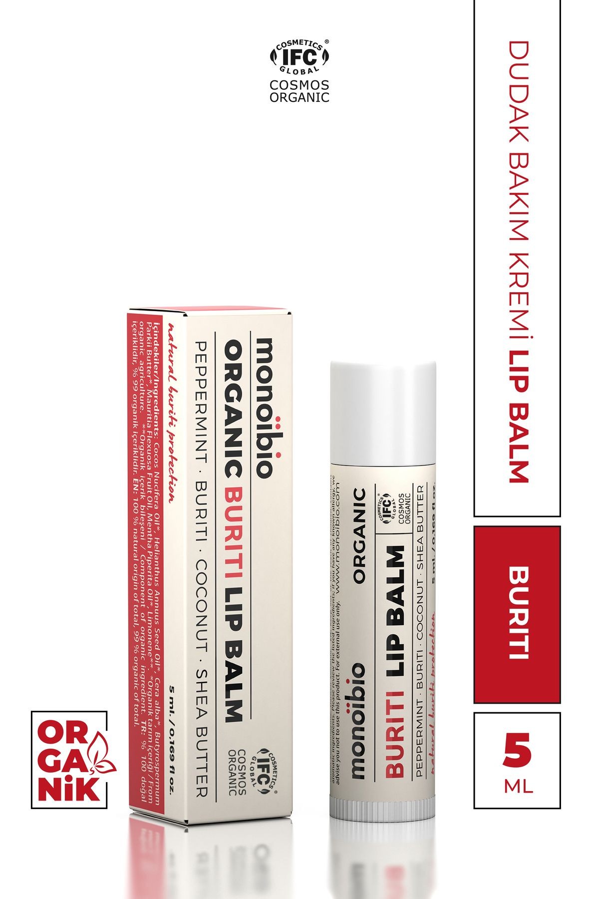 Organik Dudak Balmı - Nemlendirici ve Çatlamış Dudaklar İçin Onarıcı Bakım - Lip Balm -  Monoibio