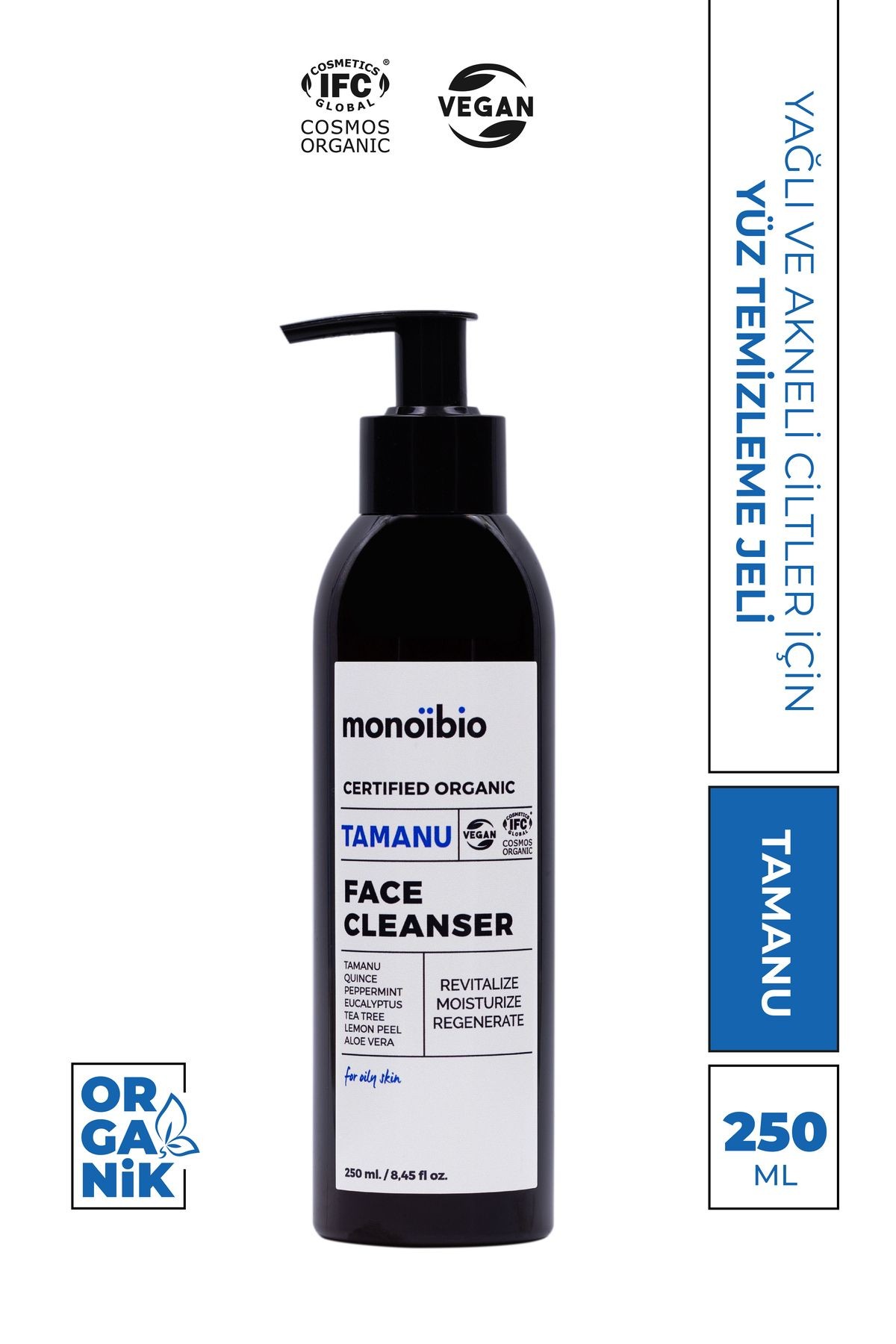 Tamanu Organik Yüz Temizleme Jeli - Yağlı Ciltler İçin Sebum Dengeleyici - Monoibio