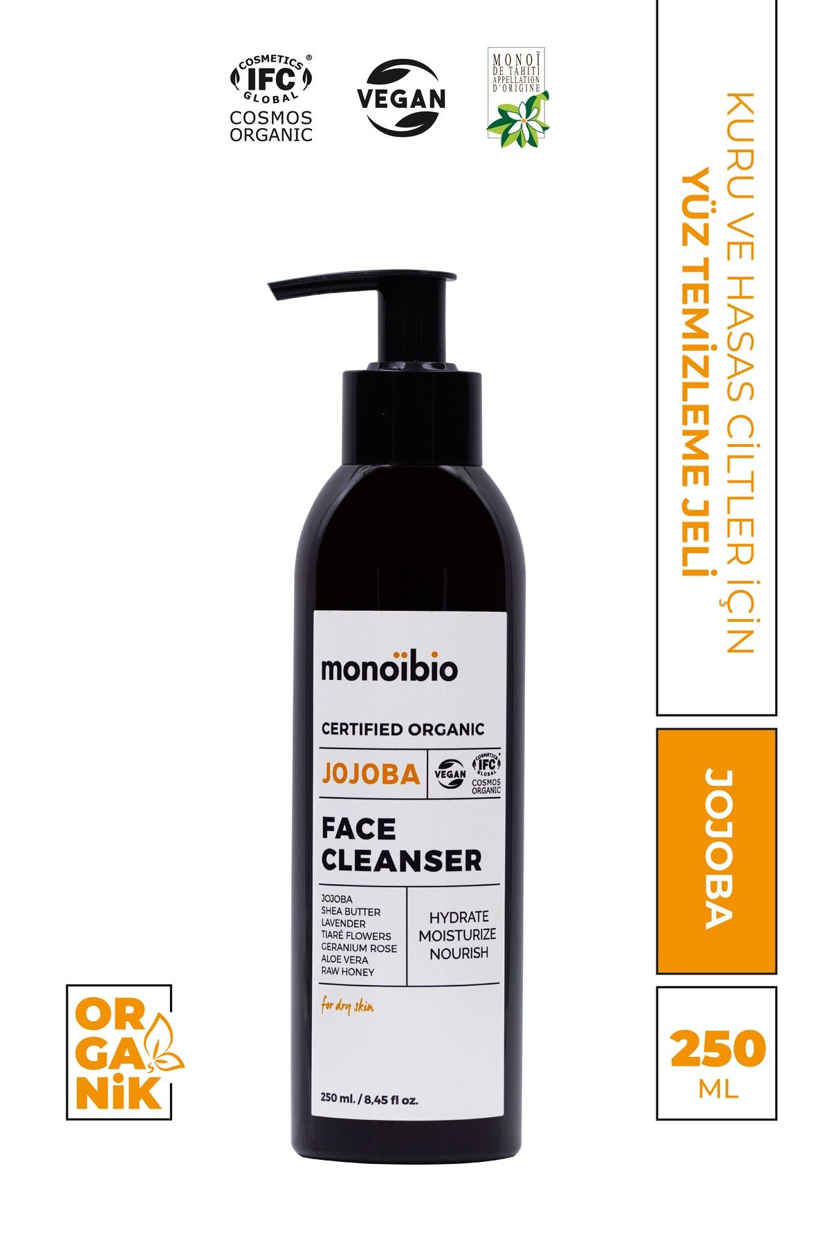 Jojoba Organik Yüz Temizleme Jeli - Hassas ve Kuru Ciltler İçin - Monoibio