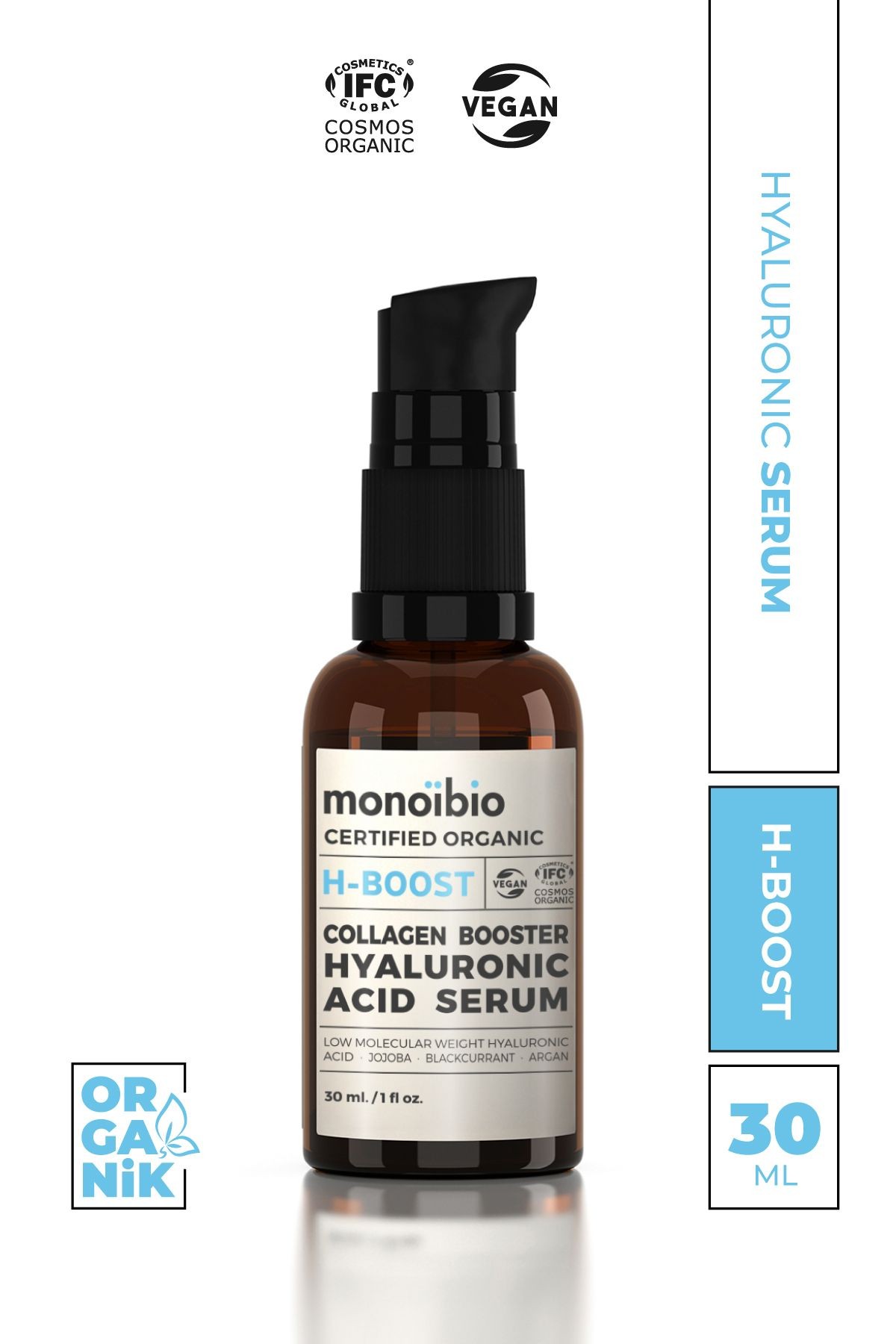 H-boost Organik Sertifikalı Hyalüronik Asit Serum – Yoğun Nemlendirici Gece Ve Gündüz Serumu 30 ml