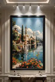İstanbul Cami Manzarası İtalyan Kadife Tablo – 40 mm Çerçeveli
