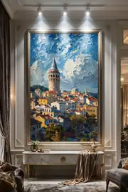 Galata Kulesi İstanbul İtalyan Kadife Tablo – 40 mm Çerçeveli