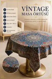 Vintage Masa Örtüsü 100x100 cm Çift Katlı Kenar Dikişli Yıkanabilir Dekoratif Kare Masa Örtüsü