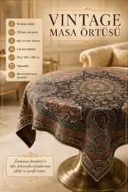 Vintage Masa Örtüsü 100x100 cm Çift Katlı Kenar Dikişli Yıkanabilir Dekoratif Kare Masa Örtüsü