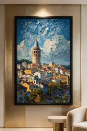 Galata Kulesi İstanbul İtalyan Kadife Tablo – 40 mm Çerçeveli