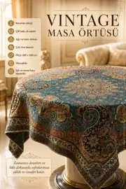 Vintage Masa Örtüsü 100x100 cm Çift Katlı Kenar Dikişli Yıkanabilir Dekoratif Kare Masa Örtüsü