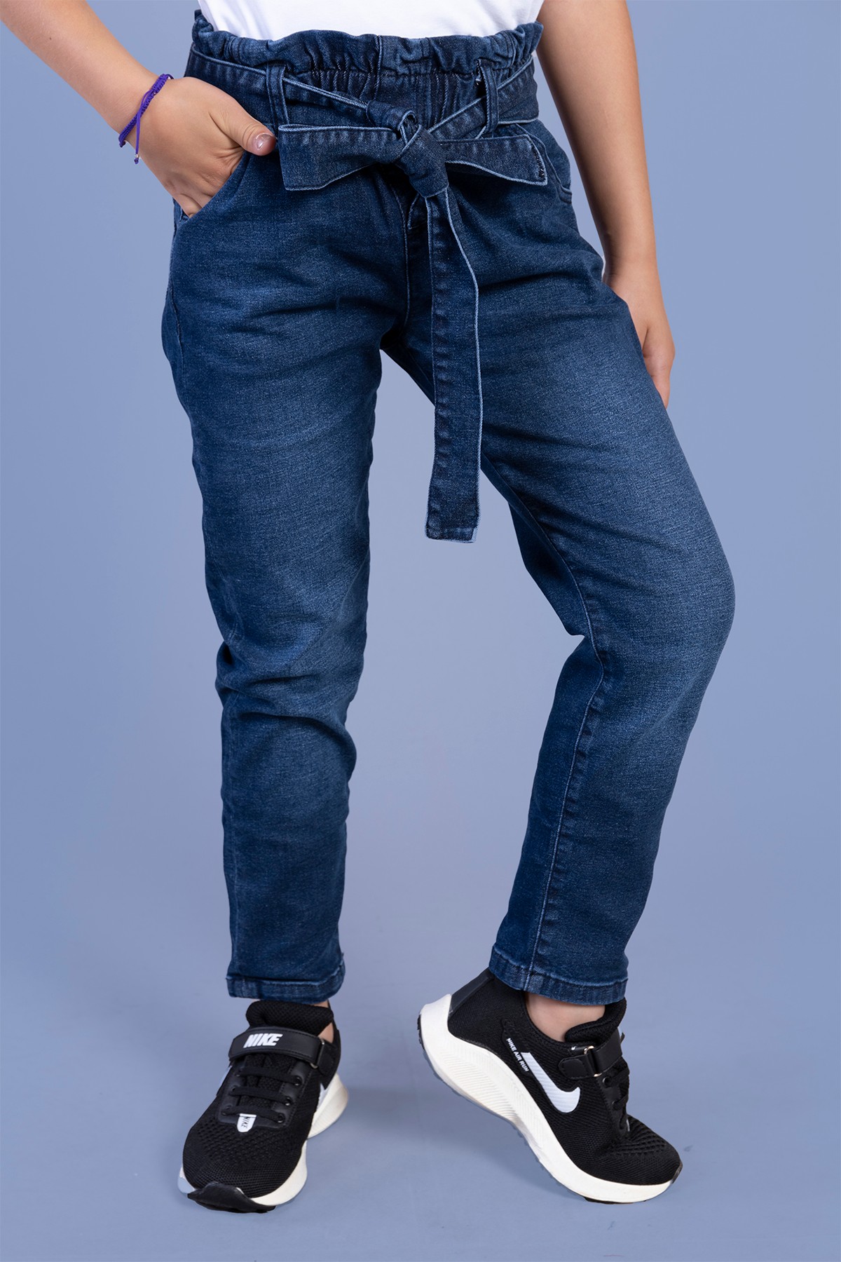 Toontoy Kız Çocuk Beli Bağlamalı Cepli Regular Fit Jean Pantolon