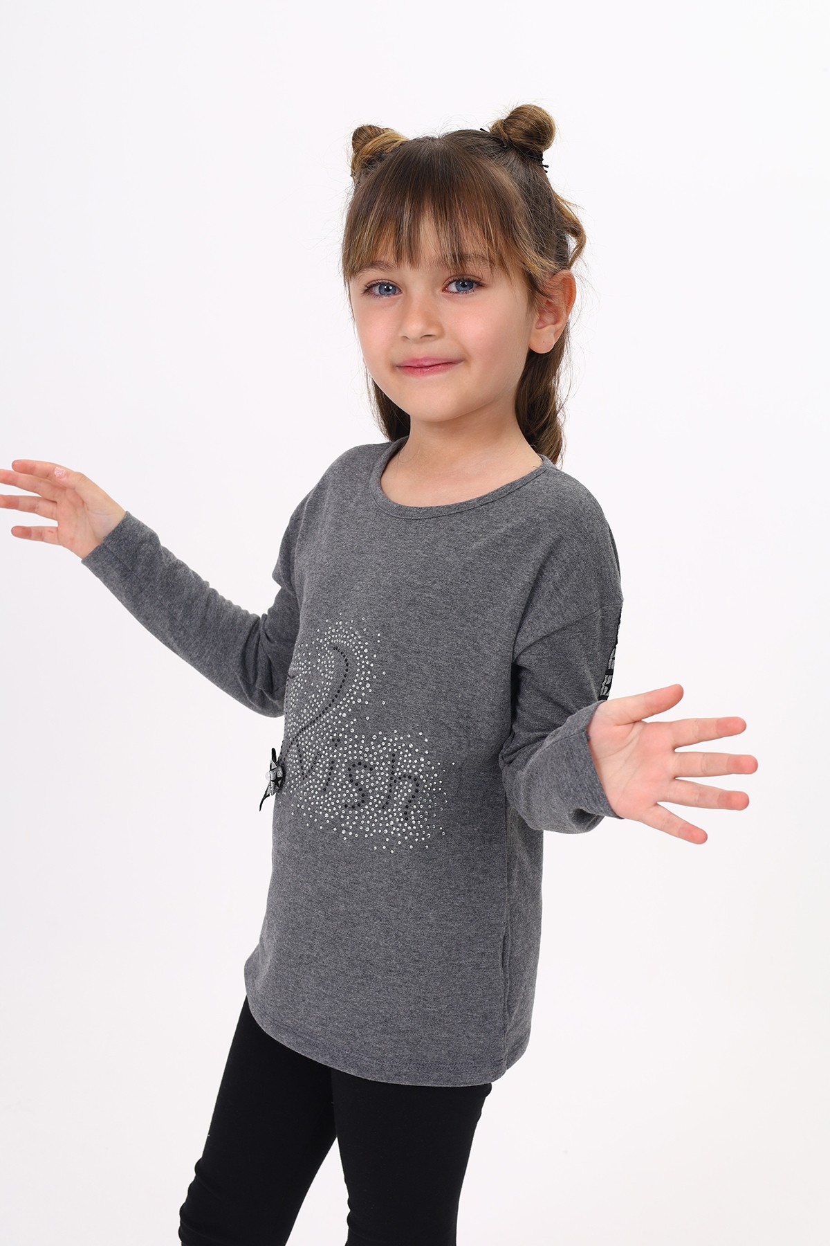 Toontoy Kız Çocuk Taş İşlemeli Şerit Detaylı Tişört