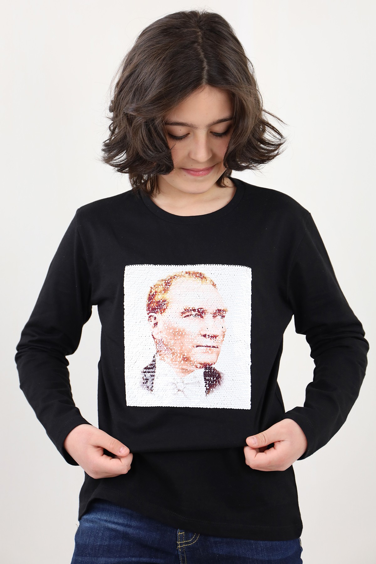 Toontoy Unisex Çocuk Atatürk Bayraklı Çift Taraflı Pullu Tişört