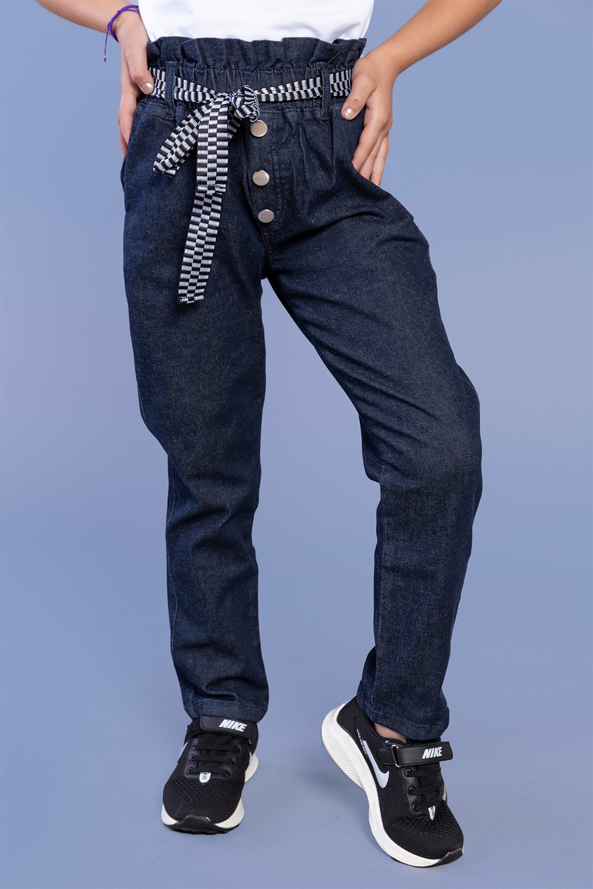 Toontoy Kız Çocuk Yüksek Bel İki Yanı Cepli Regular Fit Jean Pantolon