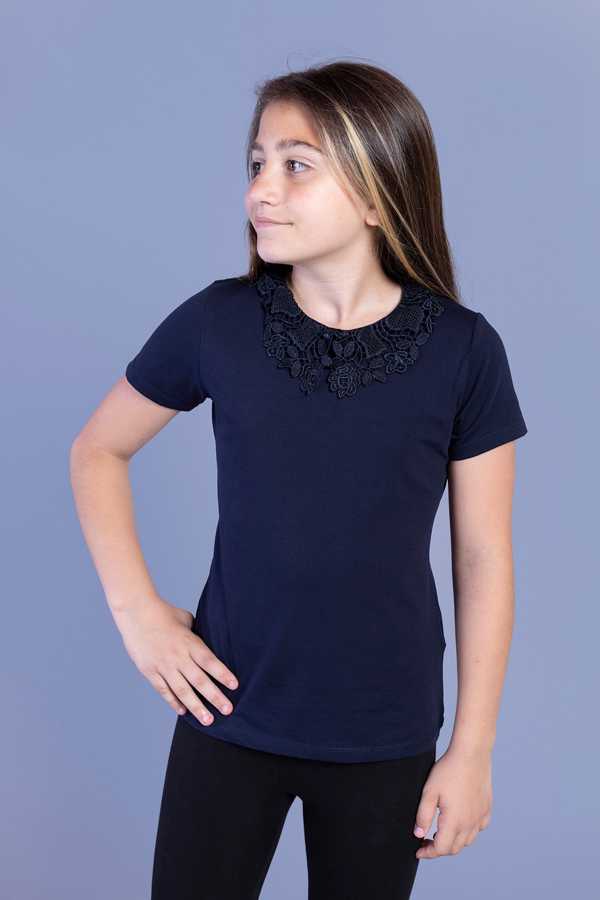 Toontoy Kız Çocuk Dantel İşlemeli Tişört