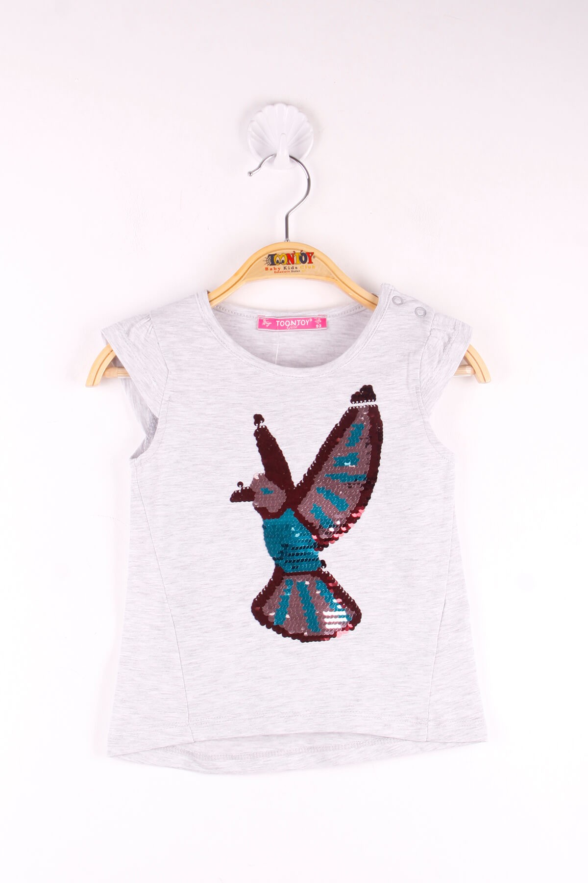 Toontoy Kız Bebek Tişört Pullu Kuş Baskı