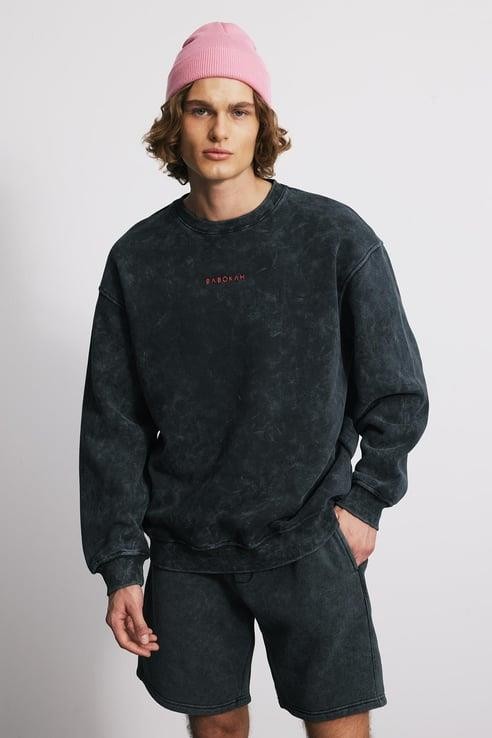 Eskitme Efektli Loose Fit Unisex Sweatshirt - SİYAH