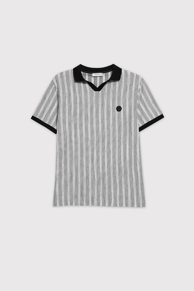 V Yaka Dokulu Comfort Fit Polo - BEYAZ ÇİZGİLİ